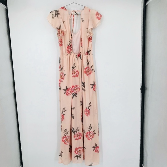Flutter Sleeve Floral Maxi Dres Blush Pink Size Medium - Picture 7 of 8